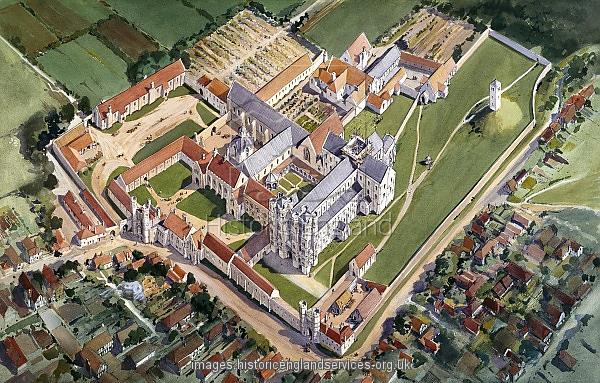 St Augustine's Abbey (aerial view reconstruction drawing)