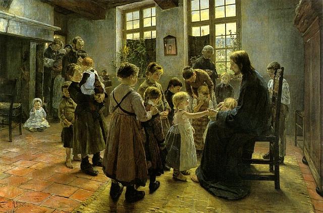 Fritz von Uhde (1848 – 1911), Lasciate che i bambini vengano a me, olio su tela (183 × 280 cm), 1884, Museum der Bildenden Künste, Leipzig