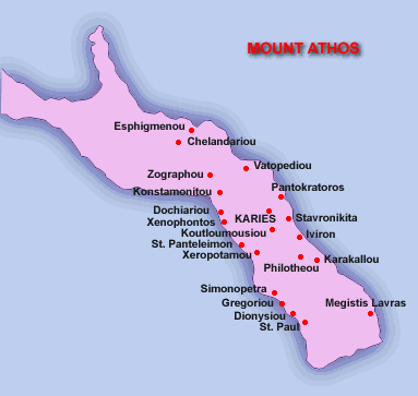 Mappa del monte Athos